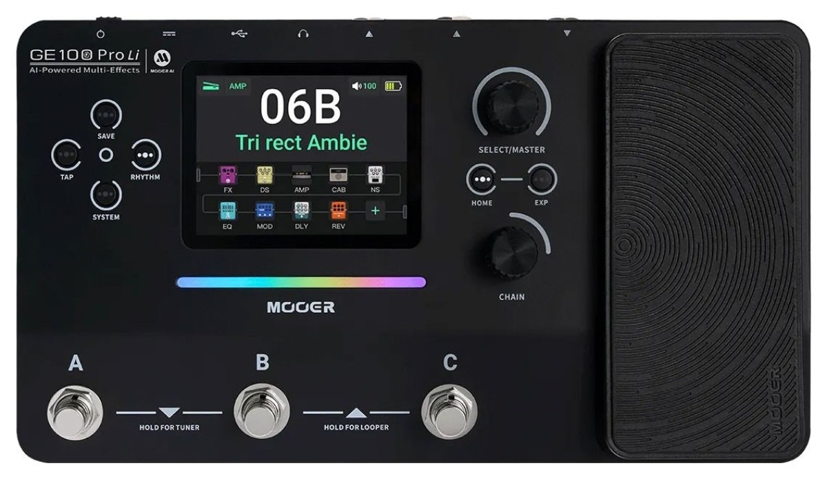 Mooer GE 100 PRO Li Guitar Multi FX Processor med AI-teknik och uppladdningsbart batteri
