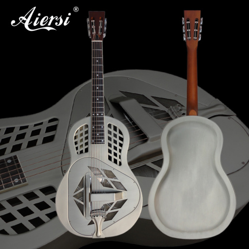Aiersi A49-BCM Vintage Matt Chrome Plated Brass Body Tricone Resonator Guitar