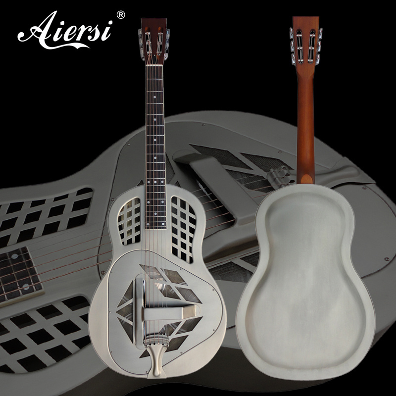 Aiersi A49-BCM Vintage Matt Chrome Plated Brass Body Tricone Resonator Guitar